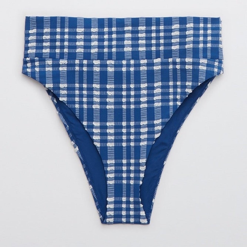Aerie Plaid High Cut Cheeky Bikini Bottom
